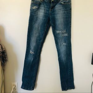 Girls Distressed Jeans Sparkle Stitched 7/8